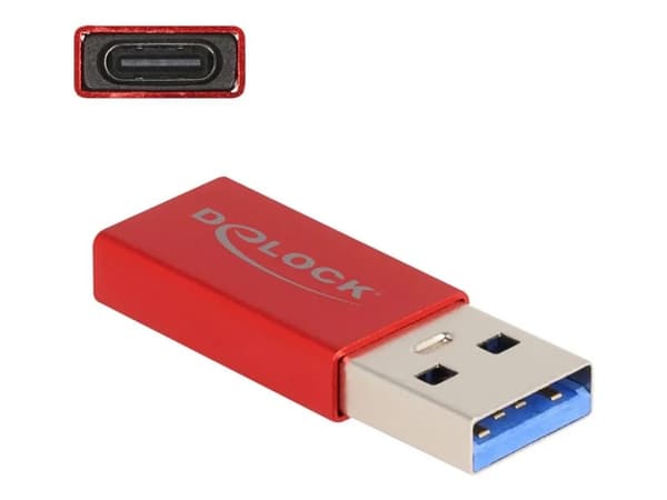 Delock USB-A uros - USB-C naaras -sovitin, aktiivinen, 10 Gbps - punainen