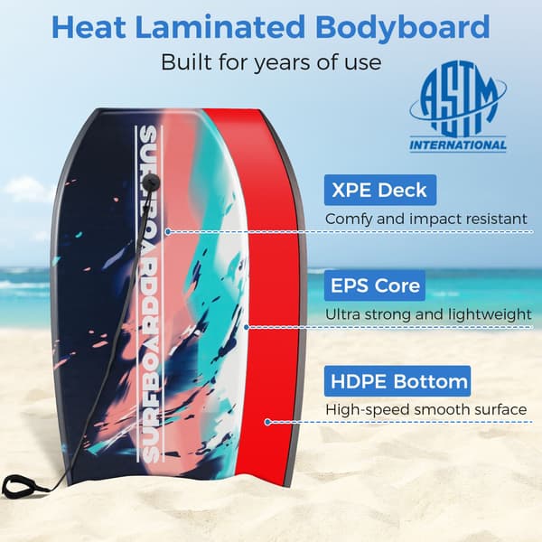 Bodyboard Boogie Board 33-41 tommer, EPS-kerne, håndledssnor