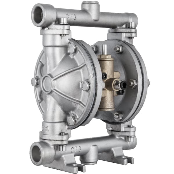 Luftdriven dubbelmembranpump, rostfritt stål, PTFE, 3 GPM