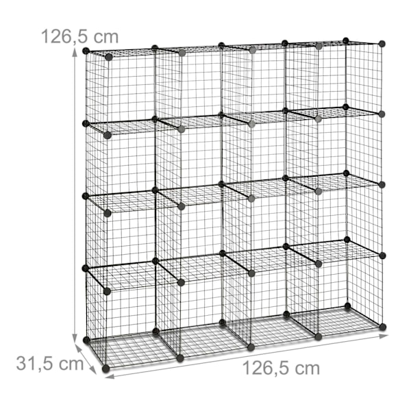 Pulttittomat hyllyt metalliverkossa 16 lokeroa