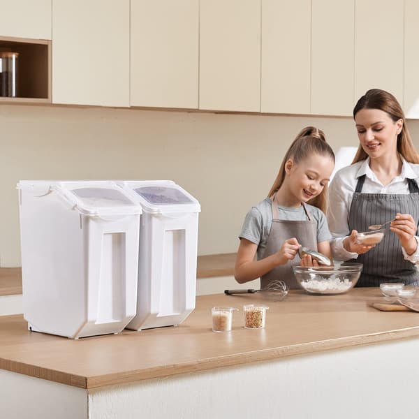 Risförvaringsbehållare 2-pack, 20 liter styck, lufttäta, hjul, 2 koppar