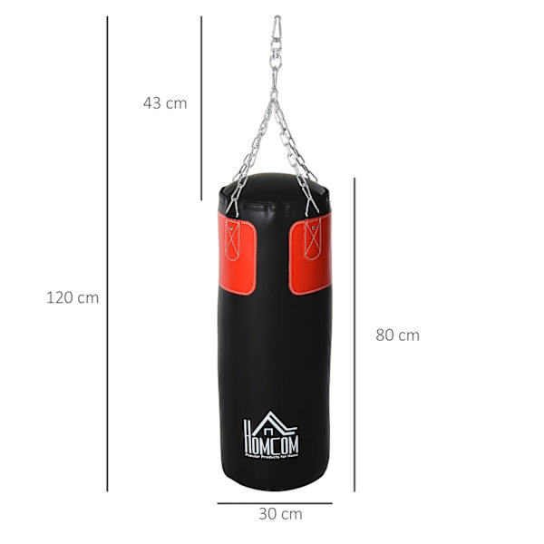 Boksesæk Sæt Komplet Boksesæt Med Handsker, Fyldt, Til Voksne & Teenagere, Sort+Rød, Ø30X120Cm, 16Kg