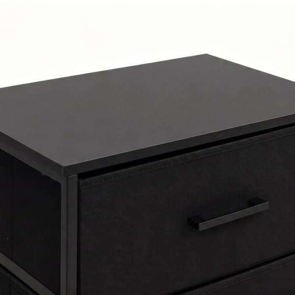 Sort stofkommode med 5 skuffer – metalramme, MDF-top