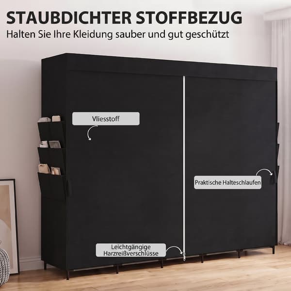 Bærbart stofgarderobe, støvtæt, 5 stænger, sort, 212x45x167 cm