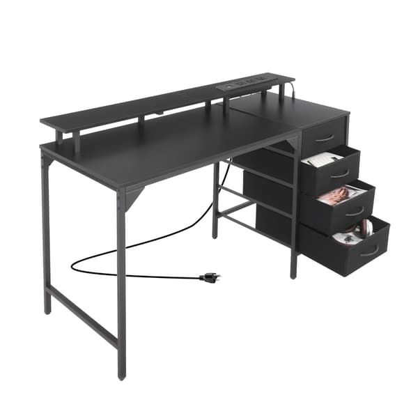 Computerbord 120 cm med LED-lys, strøm, 4 skuffer
