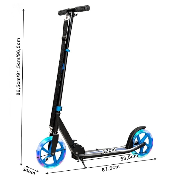Scooter scooter foldbar sparkescooter højdejusterbar 100 kg lastekapacitet sparkescooter med 2 LED hjul blå