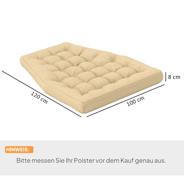 Siddehynde, 120x100 cm stolehynde med ryglæn, 8 cm tykt hyndebetræk, vandafvisende sædehynde til gyngestole og hængekurve, beige
