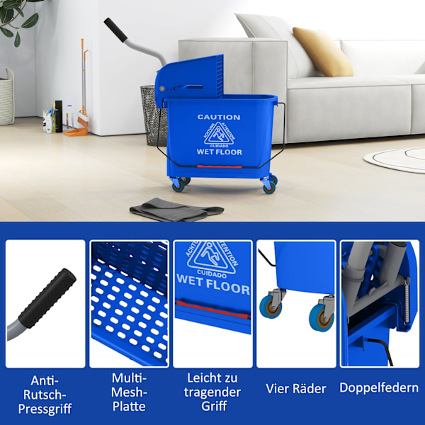 Rengöringsvagn Tvätthink Hushåll 20 L med Spinner och Separator för rent smutsigt vatten Blå 60L x 27W x 70,5H cm