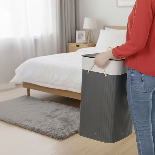 Bambu tvättkorg med lock och tvättbar påse
