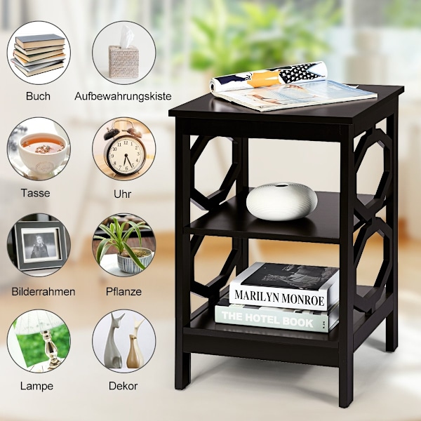 3 plan sengebord OO-formet sidebord med stabil struktur 40 x 40 x 61 cm brun