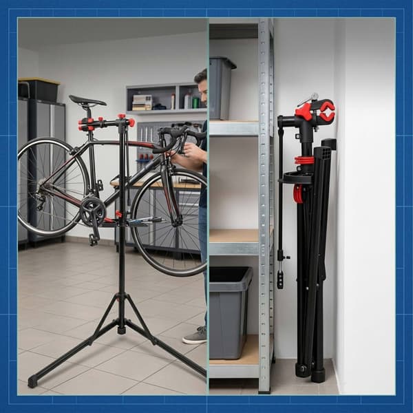 Højdejusterbart cykelreparationsstativ, sort, 30 kg kapacitet
