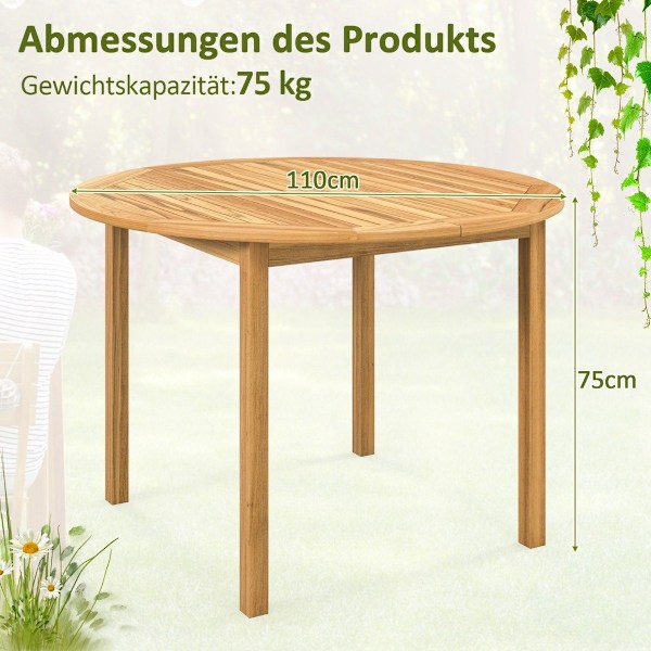 Havebord akacietræ spisebord rundt til 4 personer bistrobord træbord til gårdhave 110 x 110 x 75 cm natur