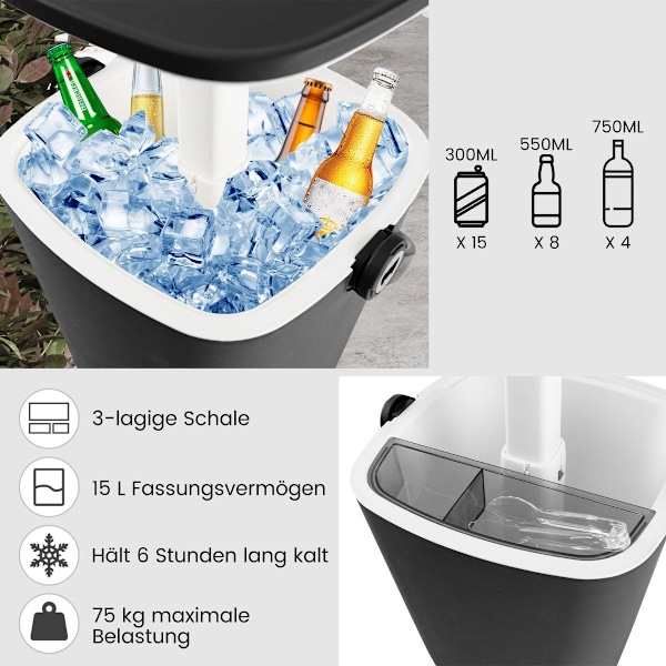 15 L Kannettava Cool Bar nostettavalla pöytälevyllä ja pullonavaajalla olevalla sivupöydällä oleva kylmälaatikko, musta