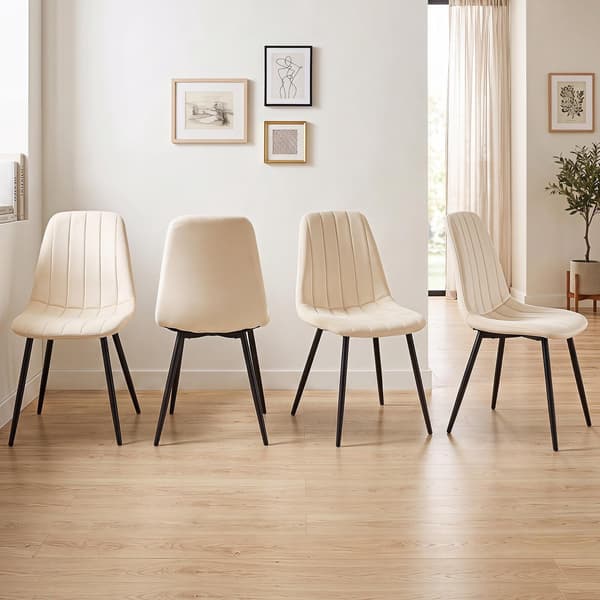 Beige klädda matstolar, set om 4 med metallben