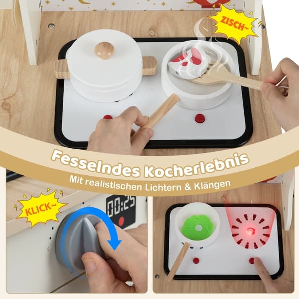 Trälekkök för barn med diskho och LED-spis