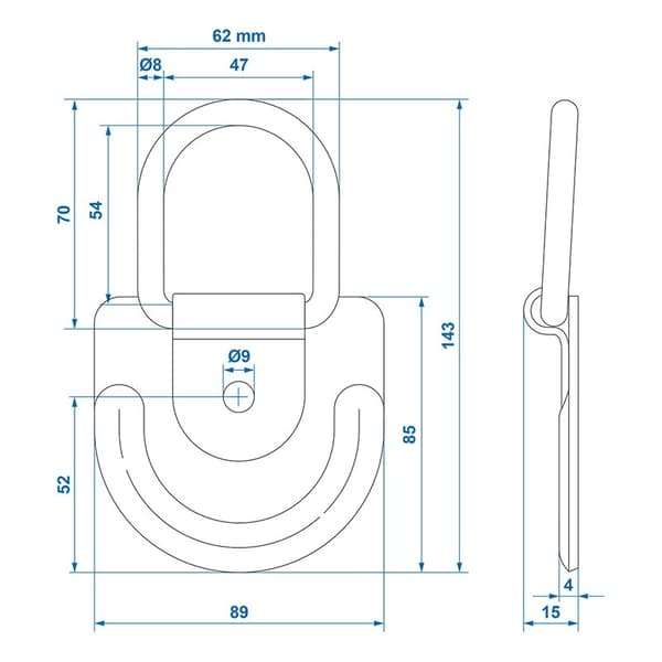 Lastsurring D-ring 89 x 85 mm