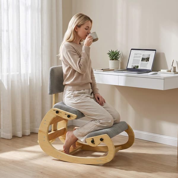 Ergonomisk knäböjstol med ryggstöd, mörkgrått manteltyg