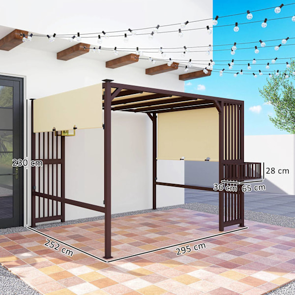 Pergola Gazebo 3x2,5m UV 30+Stabil Vintertät solskydd med justerbart skjutbart tak Sekretess Skärmplantor Fristående Trädgård Gazebo uteplats kapell f