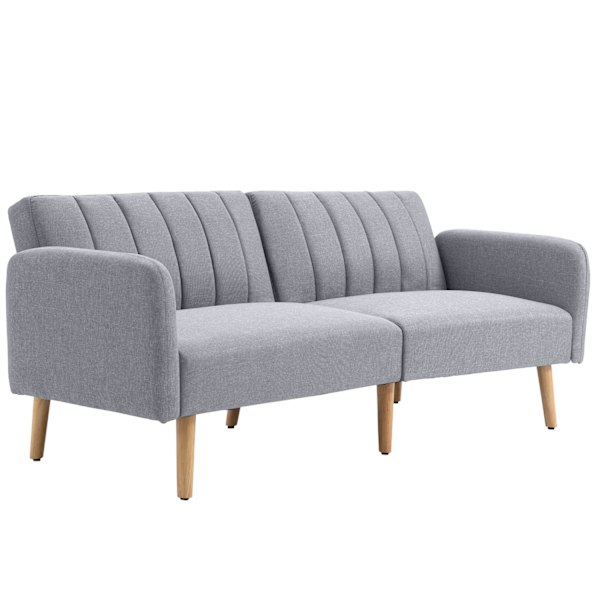 Sovesofa, 2-personers sofa med sovefunktion, justerbart ryglæn, tykt polstret sofa, armlæn, sovesofa med træben til stue, gæsteværelse, 173 x 75 x 73