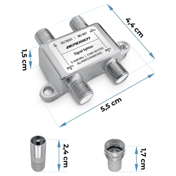3-vejs passiv antennesplitter, 5–2400 MHz