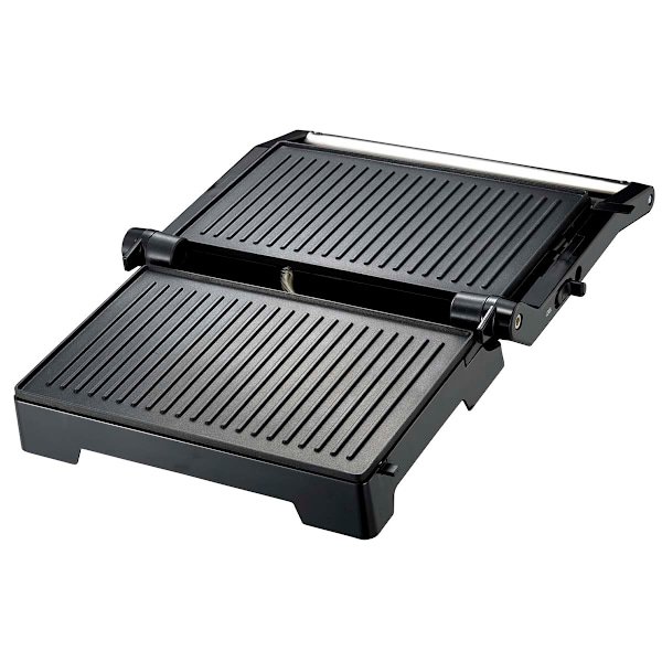 Panini-grilli ja kontaktgrilli tarttumattomalla pinnoitteella ja ylikuumenemissuojalla 1000W Musta
