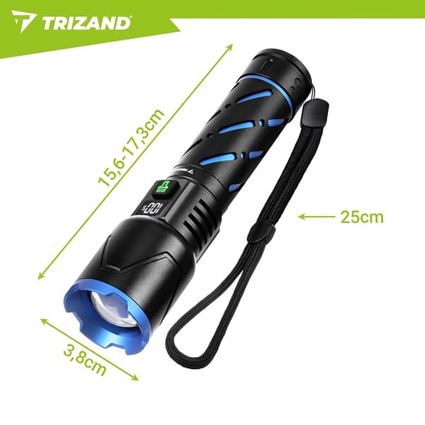 LED-taktinen taskulamppu 800lm, ladattava, vedenpitävä