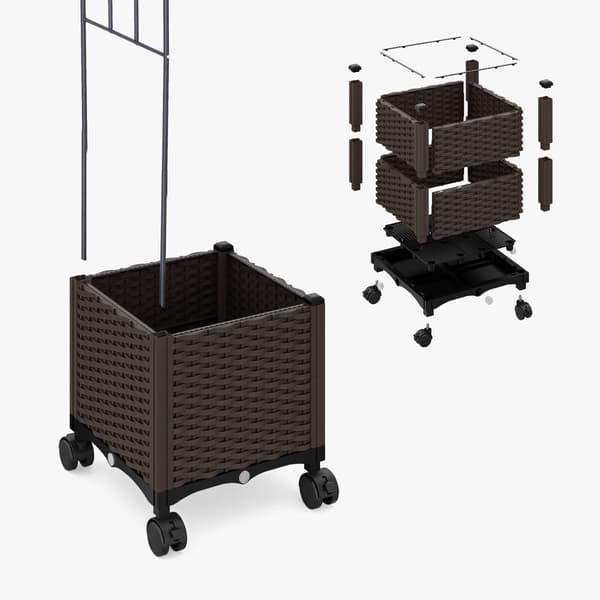 Rosenbåge med 2 krukor, låsbara hjul, vattenbehållare