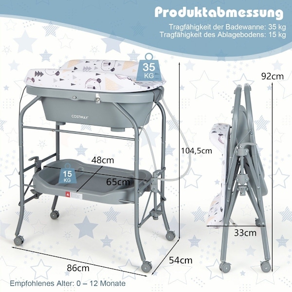 Skötbord med badkar Bärbart skötbord med PVC-överdrag Grå