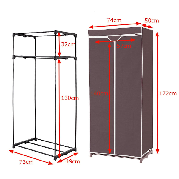 Vaatekaappi tekstiilikaappi vaatekaappi kangaskaappi vaatetankolla 75x50x170cm