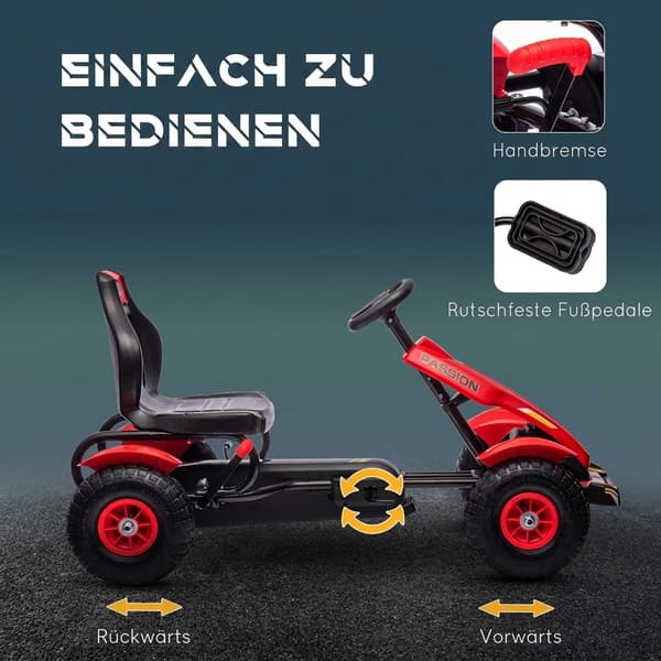 Børne-gokart med håndbremse, justerbart sæde, rød