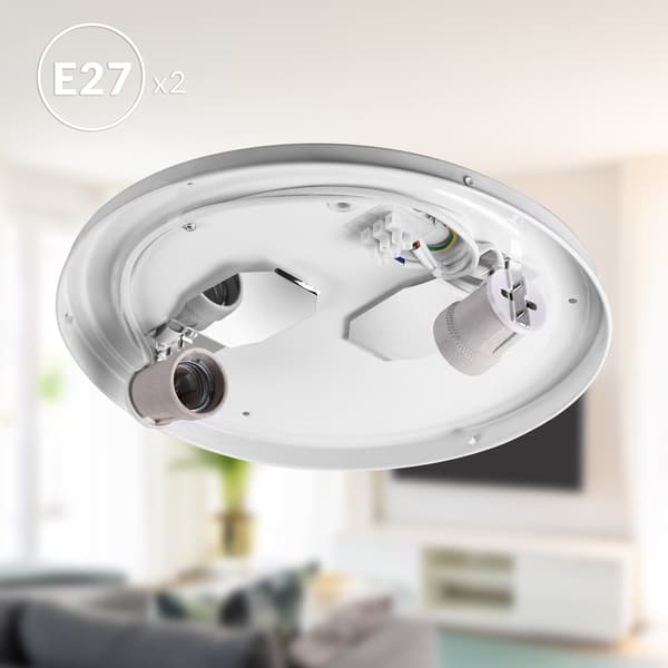 Loftlampe, 38 cm stof, hvid, 2 E27-fatninger