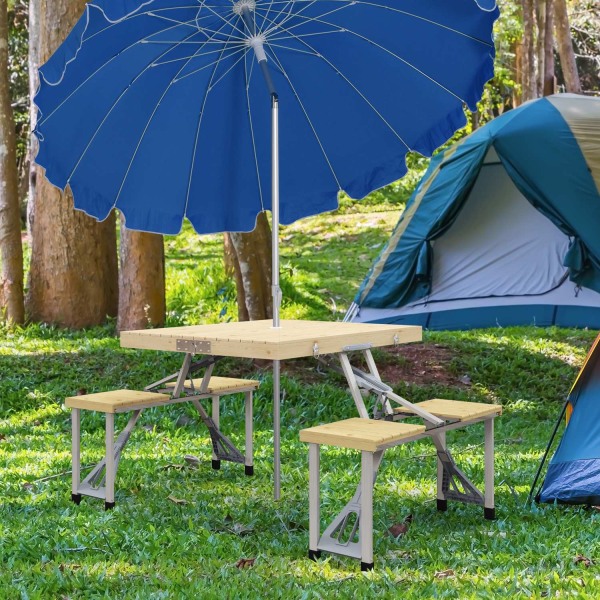 Sammenklappelig Picnicbord Havesiddegruppe Med Bænk Og Paraplyhul, Bærbar Siddegruppe, Grantræ, Natur