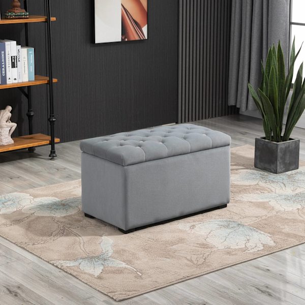 Bænk Med Opbevaringsplads 2 X Skamler, Polstret Sædebryst, Foldbar, Op Til 130 Kg, 75X40X42Cm