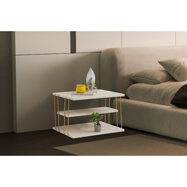 Sidebord Lifon - Guld, Travertin