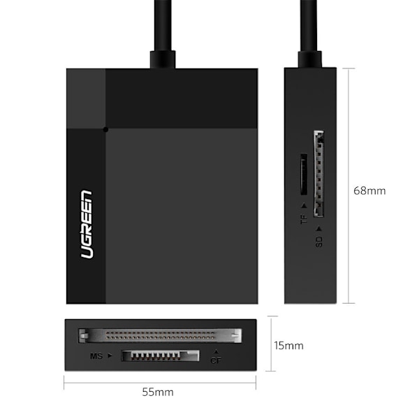 SD / micro SD / CF / MS minneskortläsare, USB 3.0-kontakt 1m - svart
