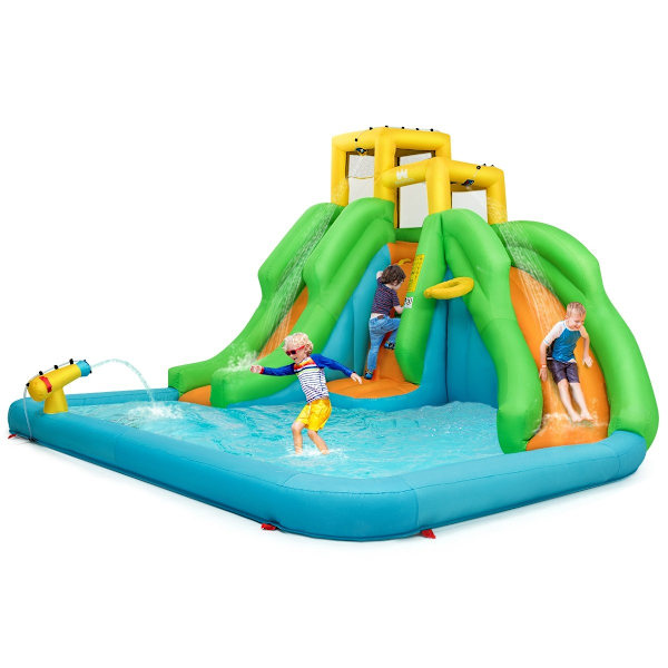 Bouncy Castle -vesipuisto kahdella liukumäellä kiipeilyseinä 400 x 361 x 255 cm (ilman puhallinta)