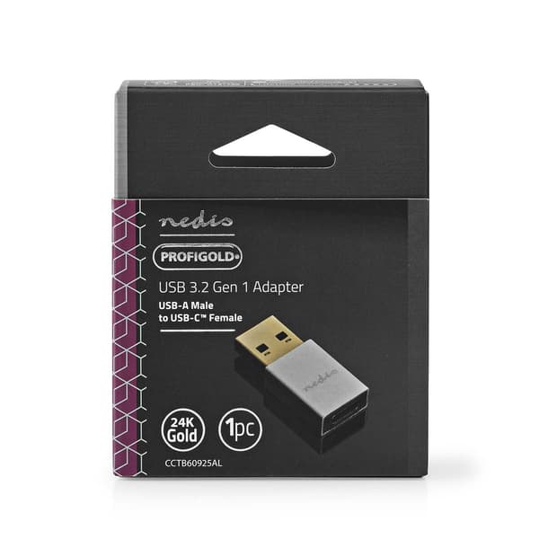 USB-A Adapter | USB 3.2 Gen 1 | USB-A Hane | USB-C™ Hona | 5 Gbps | Rund | Nickelplaterad | Silver | Lock