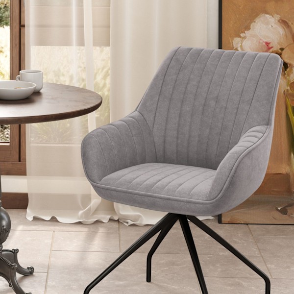 Fåtölj Swivel Lounge Stol med armstöd Velvet Look Swivel Stol med metallben för sovrum Vardagsrum Mörkgrå