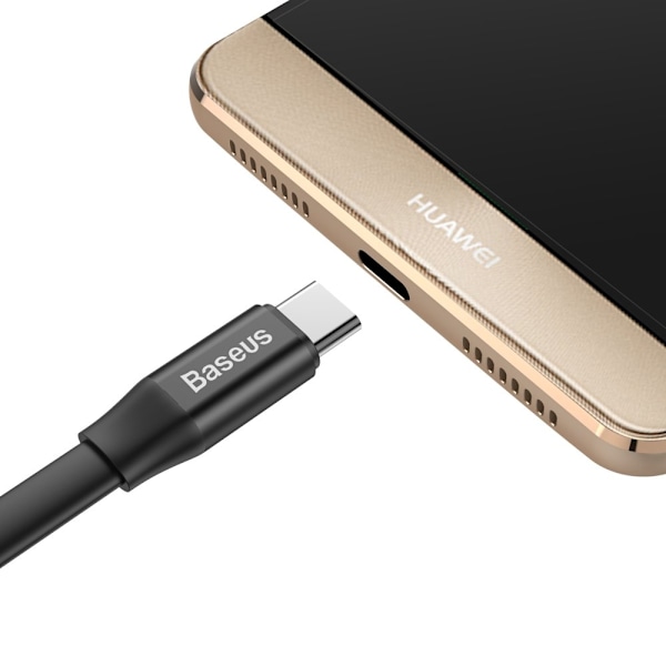 Litteä kaapeli USB-C USB-kaapeli pidikkeellä 2A 23cm musta