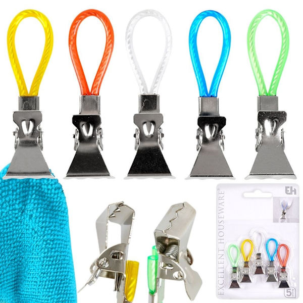 Praktiska klämmor för handdukar och disktrasor - 5-pack