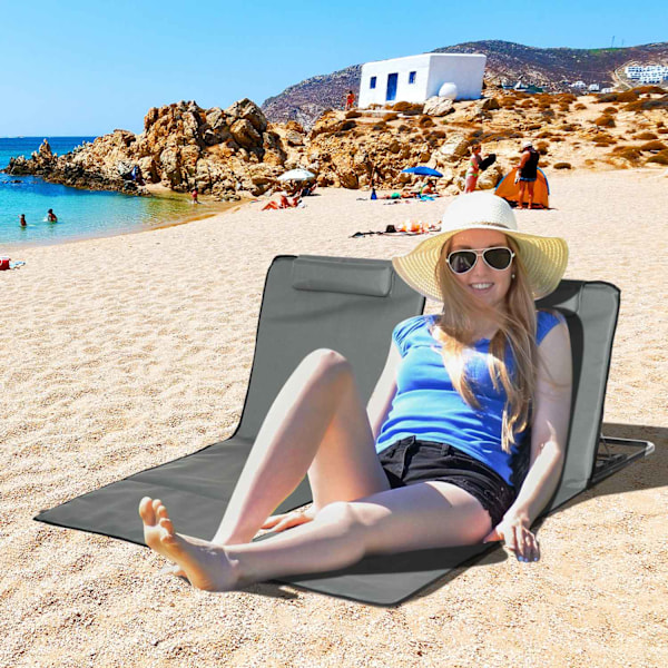 Set med 2 hopfällbara strandmattor med justerbart ryggstöd i 5 lägen, justerbart nackstöd, Oxford-tyg, inklusive bärväska, mått 124L x 53W x 35-45H cm