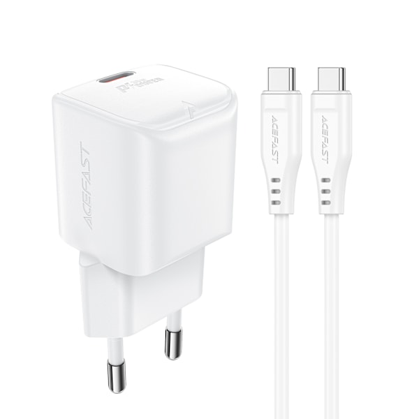Mini PD 30W GaN laddare + USB-C kabel, vit