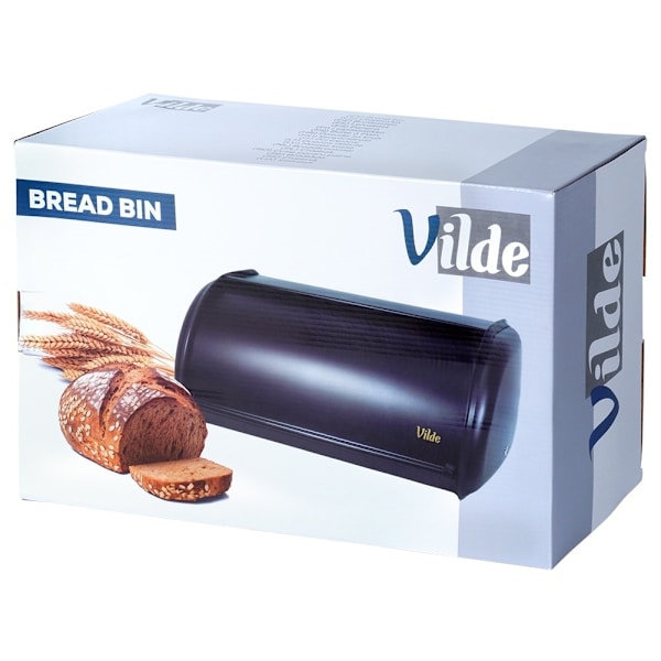 Rummelig brødkasse i elegant sort rustfrit stål