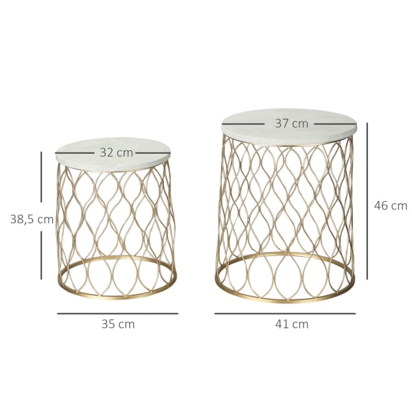 2 Kpl Puutarhapöydän Sivupöydät Retro Wire Basket Design Metal Basket Garden Pöytiä Outdoor Teräs Kulta + Valkoinen Halkaisija 41 X 46 Cm