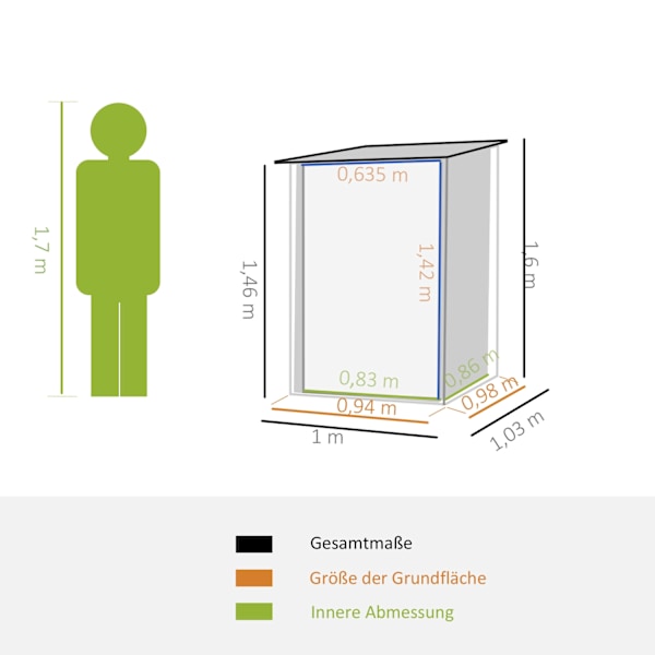 Værktøjsskur haveskur 1 x 1 m metal haveskur redskabsskur 0,92 m² galvaniseret stål mørkegrå