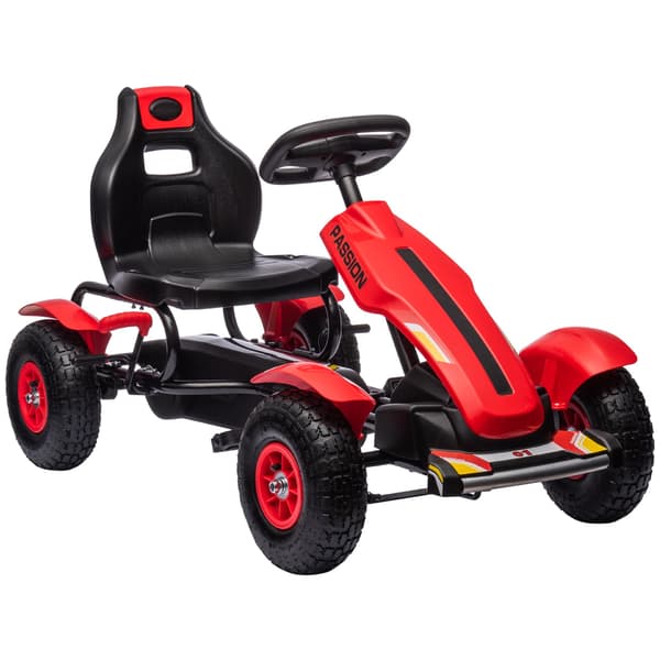 Børne-gokart med håndbremse, justerbart sæde, rød