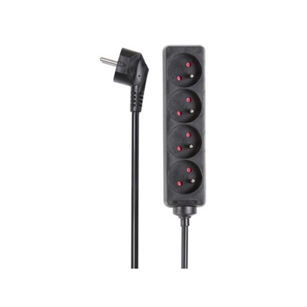 4-vejs stikkontakt - 5 M kabel - sort - fransk stikdåse