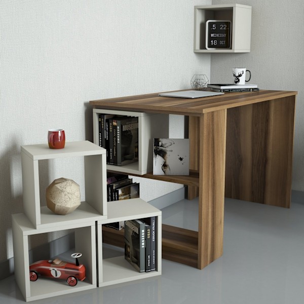 Study Desk Box - Valnød, Creme