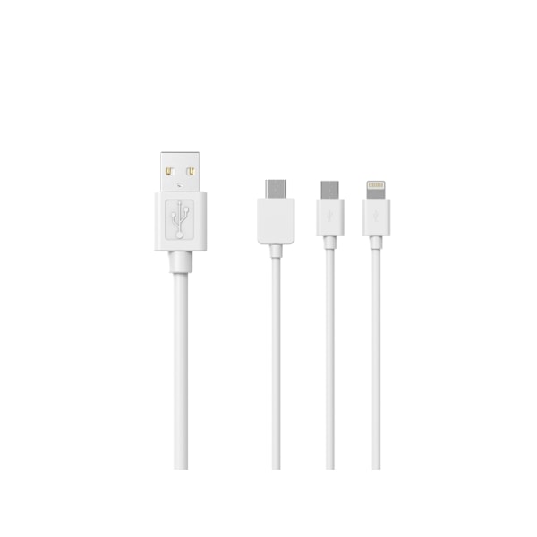 Sinox 3-in-1 -kaapeli, jossa Lightning, USB C ja Micro USB. 1 m. Valkoinen
