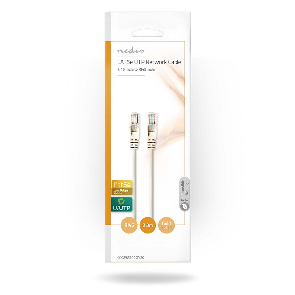 CAT5e verkkokaapeli | U/UTP | RJ45 uros | RJ45 uros | 2.00 m | Pyöreä | PVC | Harmaa | Muovipussi